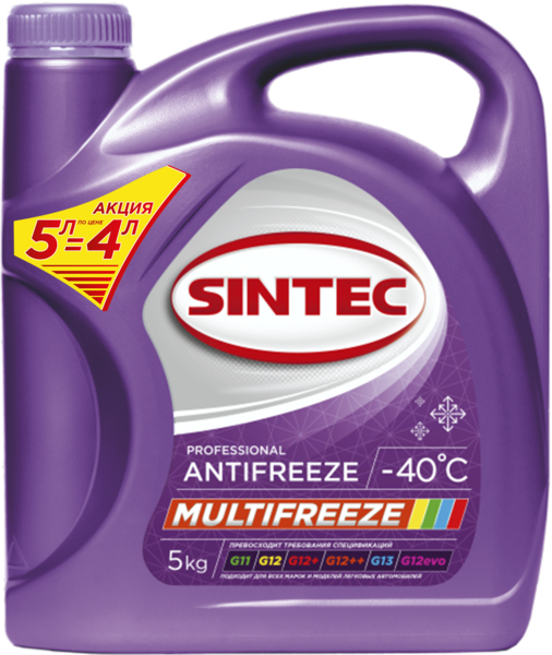 800535 SINTEC Антифриз Sintec Multi Freeze 5 кг Акция 5 л по цене 4 л